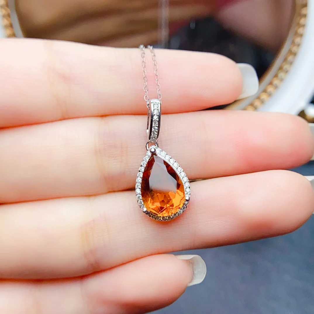 FS S925 pure silver inlaid 8 * 12mm natural citric acid pendant necklace suitable for women exquisite and charming wedding jewelry certificate MeiBaPJ