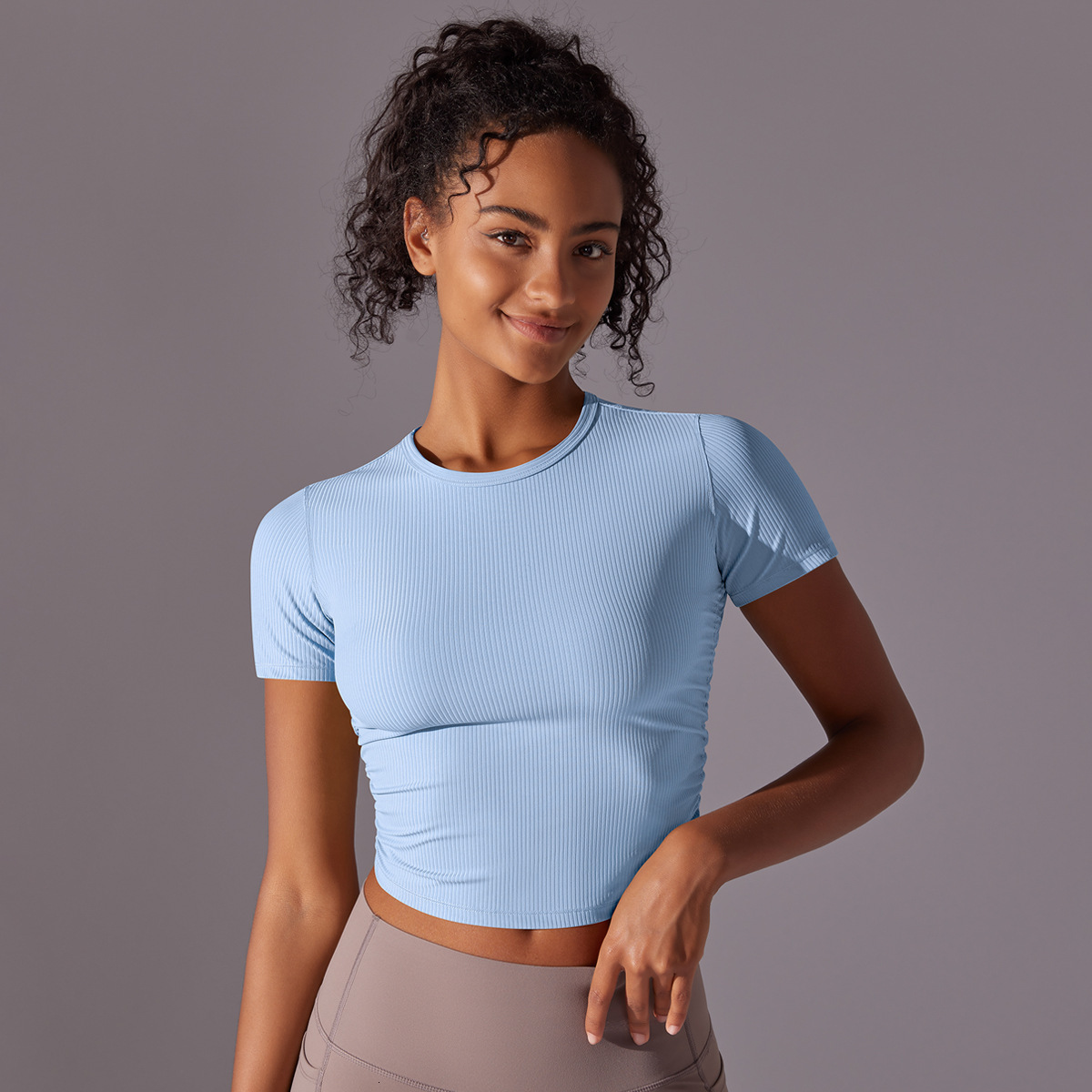 New tracksuit Threaded Solid Color Tight High Elasticity Breathable Sports Short Sleeve T-shirt Running Fitness Yoga Clothing Top for Women leggings