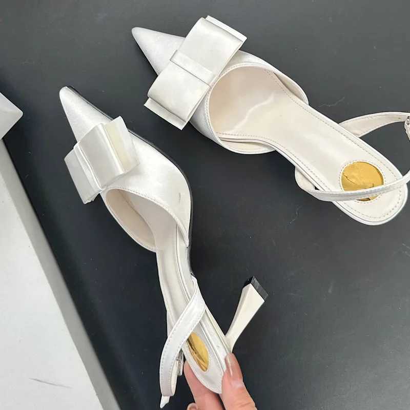 Equal 2025 Spring Elegant Knot Pointed Toe Win Pumps Designer Leopard Print High H Slingback Party Shoes Y250317