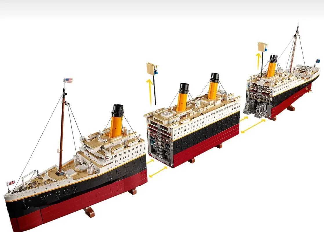 display New 9090Pcs Movie Titanic Large Cruise Boat Ship Model Building Blocks Bricks Compatible with 10294XJ250318