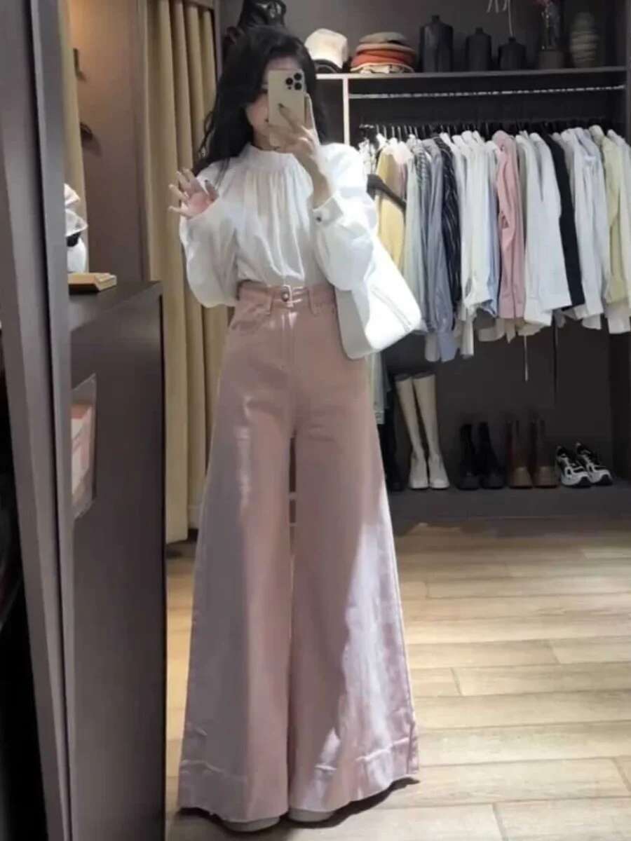 Blue Jeans Women Y2k American Hip Hop Vintage High Waisted Jean Straight Streetwear Casual Loose Large Size Wide Leg Denim Pants