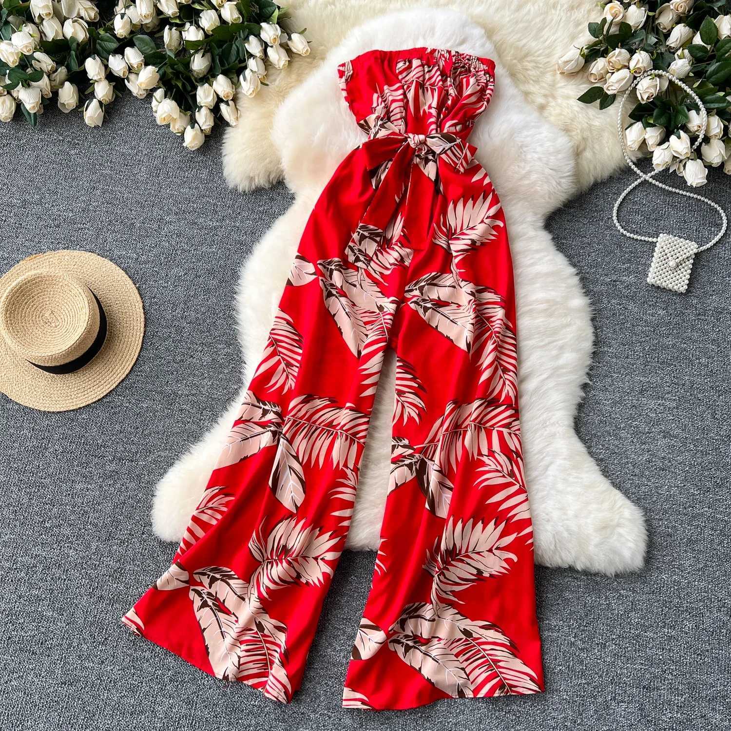 Womens jumpsuit elegant and sexy hanging print jumpsuit casual hip waist full set womens jumpsuit spring/summer 2024 X250318