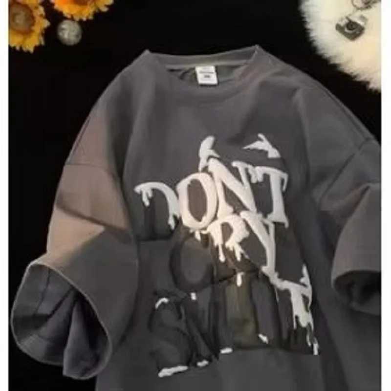 8XL new casual T-shirt short sleeved round neck print without pigeon letters loose retro style suitable for menT250318
