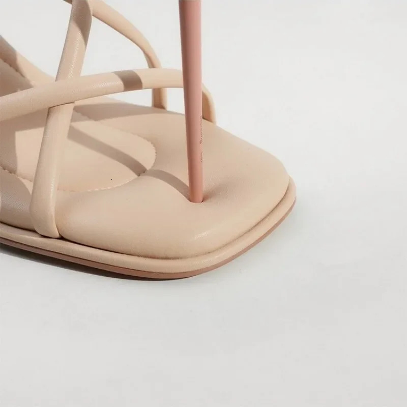 Summer Simple Square Headed Slim Strap Thick Heel Sandals for Women Straight Toe Open Toe Sandals for Women 250318