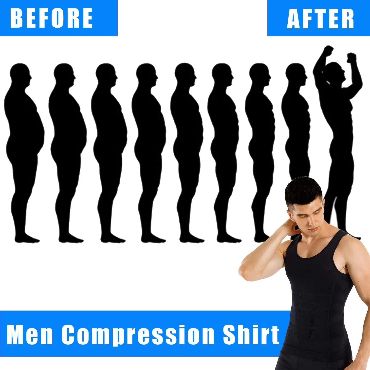 Mens weight loss and body shaping vest Abs abdominal slimming gym exercise control compression tank top sleeveless shape 250314