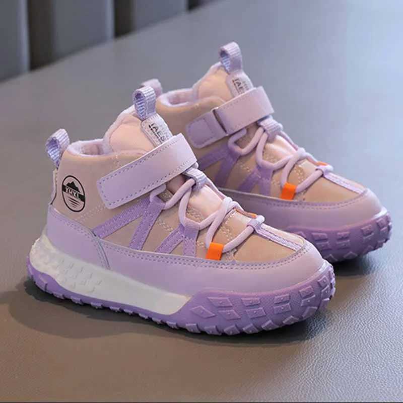 Childrens sports shoes autumn and winter boys sports shoes girls plush cashmere warm lining casual shoes Studnet shoes teenagers running apartments W2