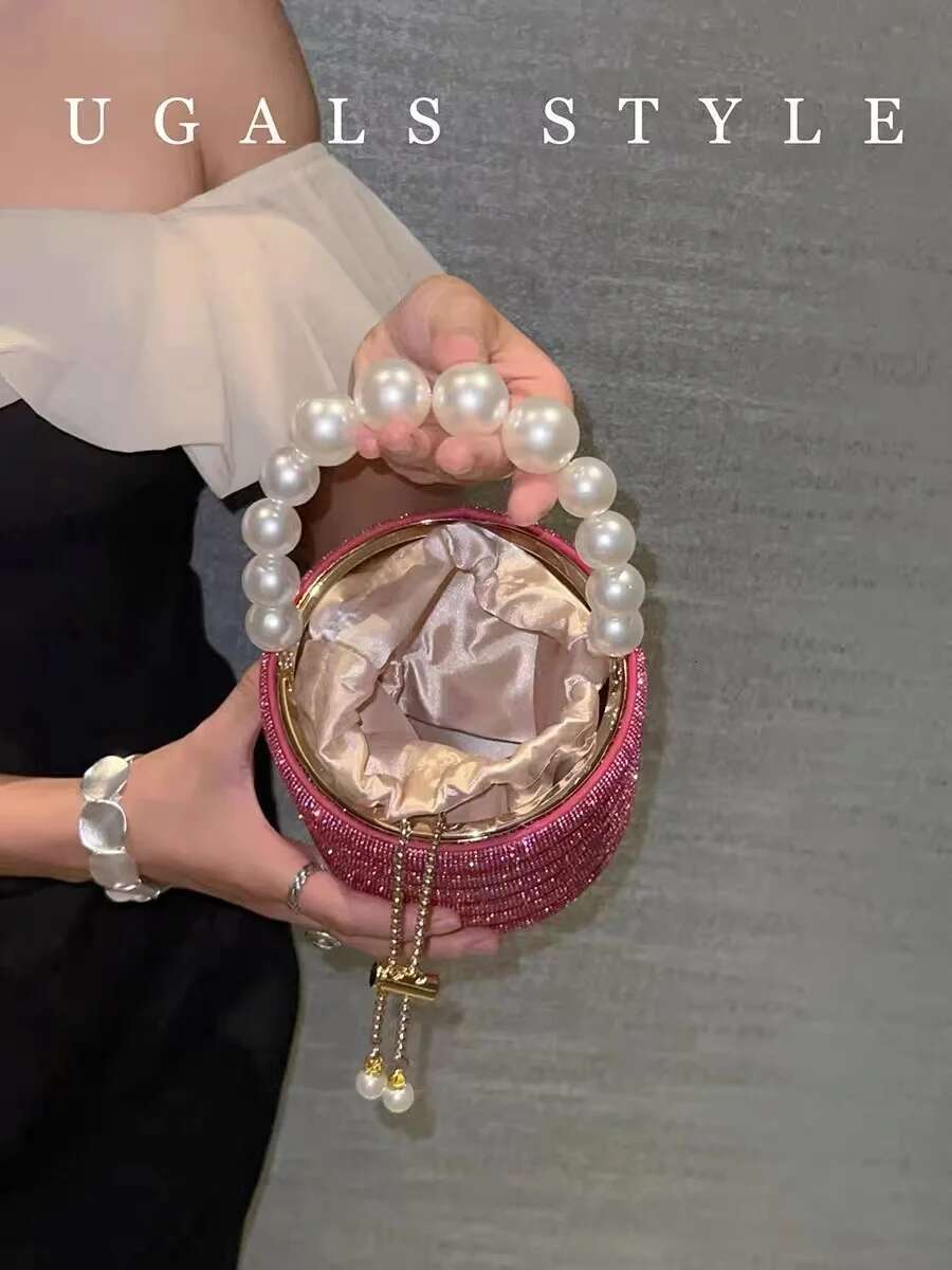 Glitter Bucket Pearl Beading Women's Handbag Bg Shiny Dias Evening Wedding Party Clutch Purse Shoulder Bag