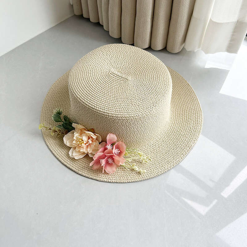 Summer flat topped straw for women, outdoor travel vacation sun check-in photo, wer hat, beach hat