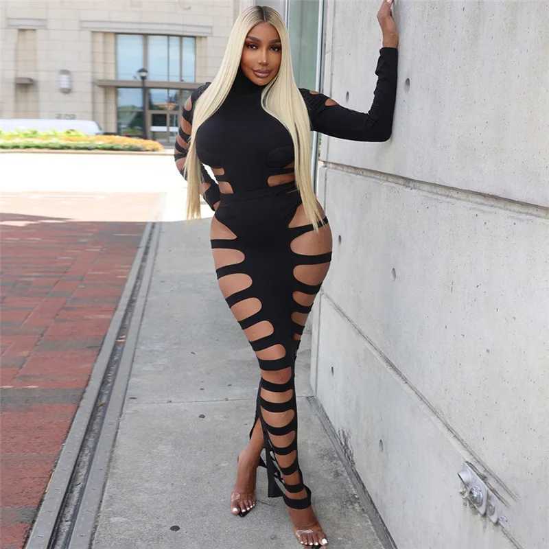 New style hollow sexy long sleeved jumpsuit asymmetric hot girl personal suit X250318