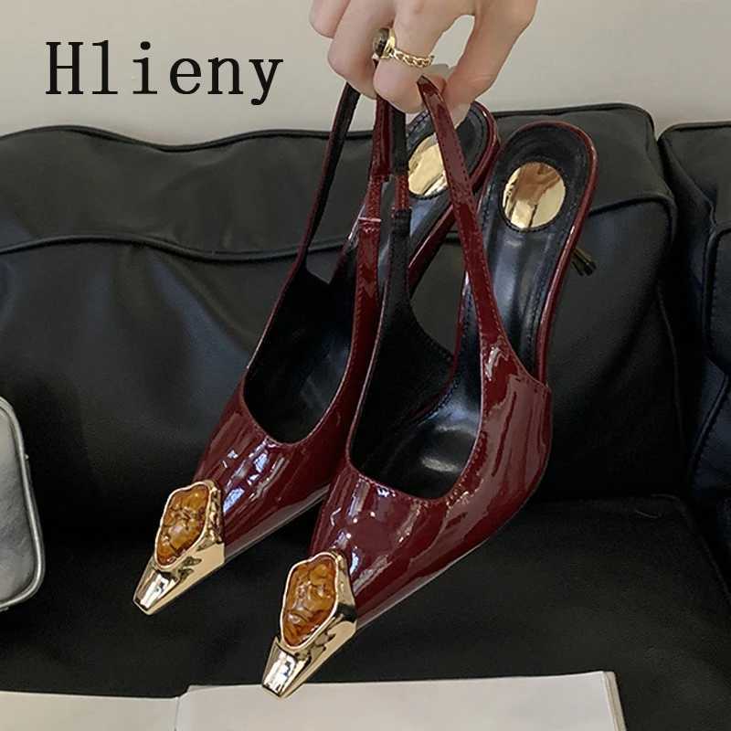 Hlieny Street Style Design Inlaid Diamds Wan Pumps Sandals Elegant and Sexy Thin H Pointed Toe Banquet Pr Slingbacks Shoes Y250317