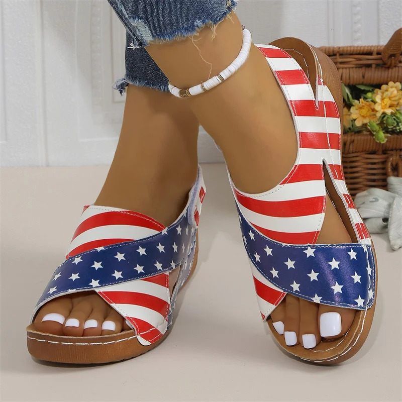 Mix Color Wedge Sandals for Women Summer 2024 Comfortable Non Slip Beach Shoes Woman PU Leather Platform Roman Sandalias Mujer 250317