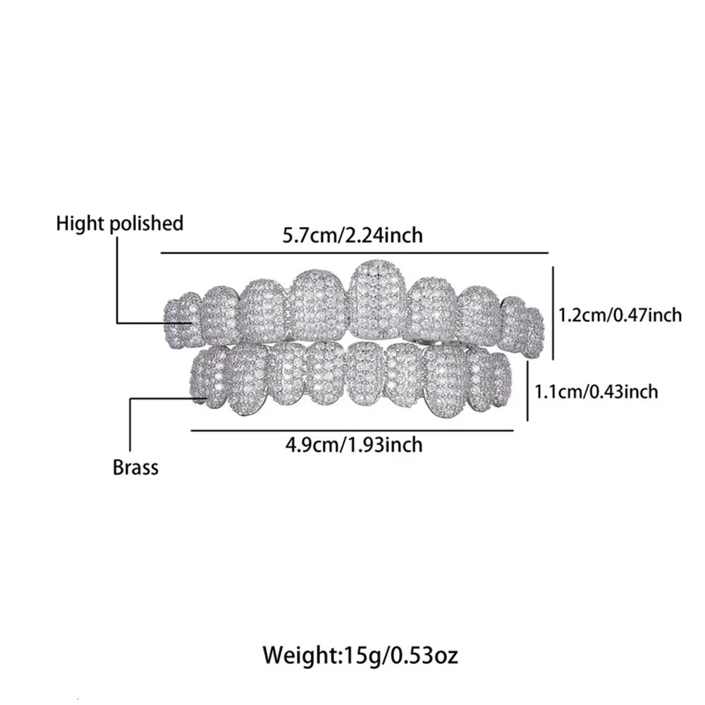 RACHELZ Hip Hop 10/10 CZ Stone Teeth 14K Gold Plated Shiny Cubic Zircon Tooth Caps Dental Grills For Men Women Cosplay 250318