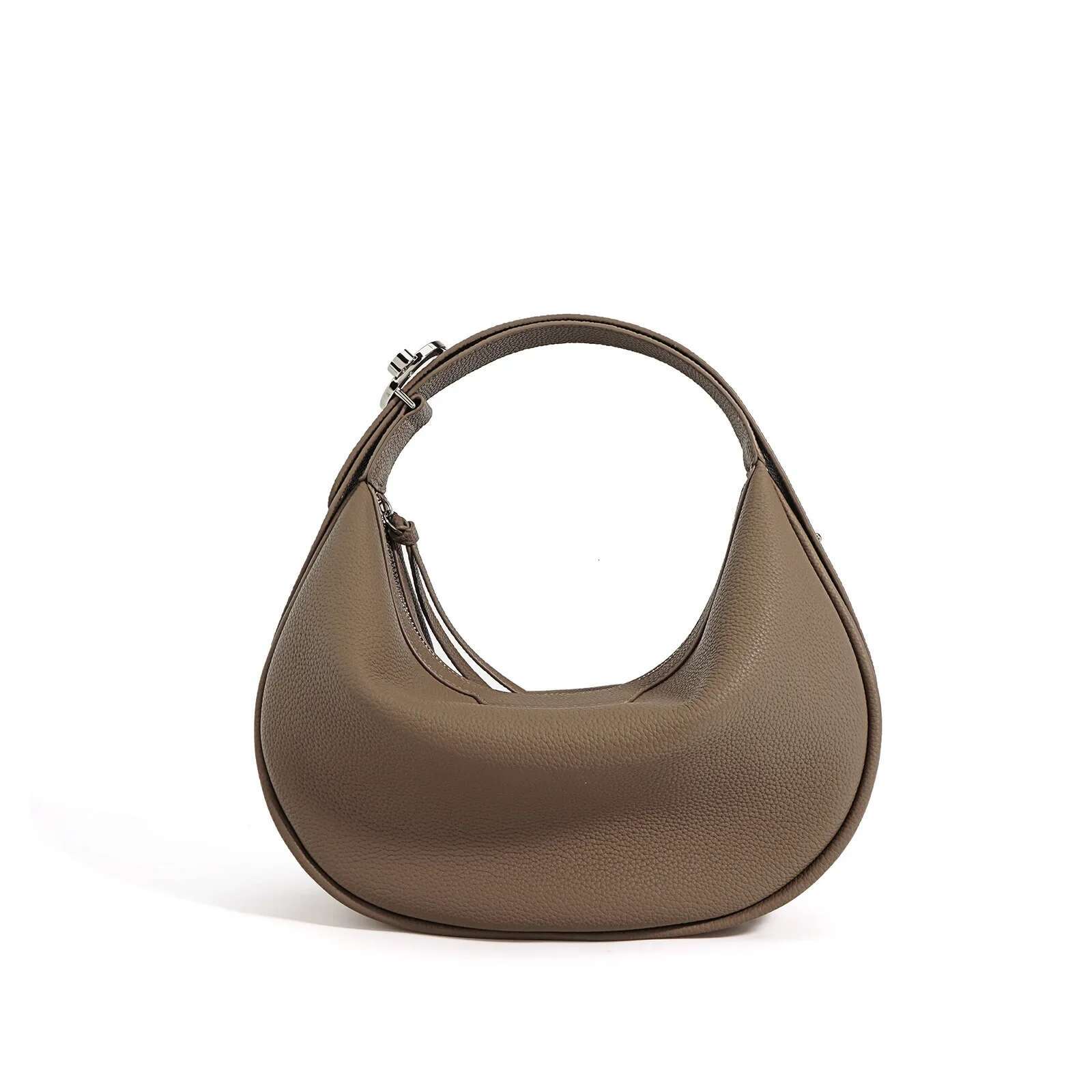 2024 New Women's Underarm Genuine Leather Half Moon Design Female Soft Handbags Ladies Simple Shoulder Crossbody Bags Khaki