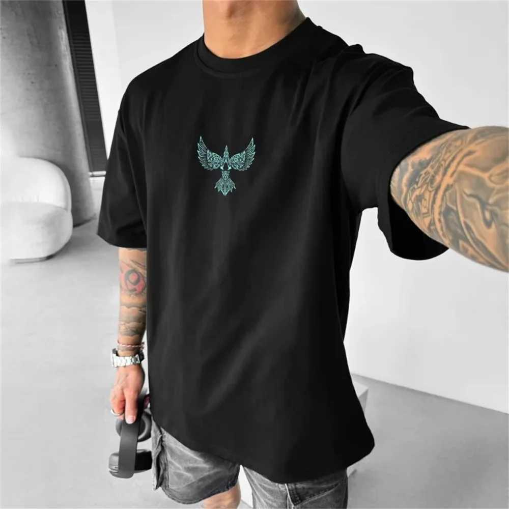 Ethnic totem graphic mens T-shirt summer street Y2K cotton short sleeved mens casual retro topXJ250318