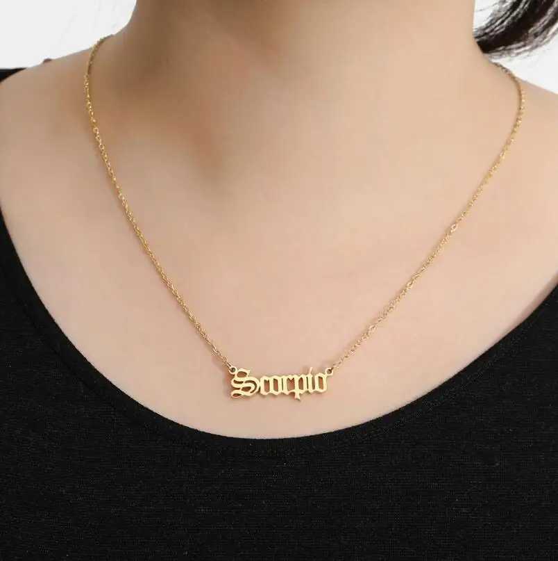 Stainless steel 12 zodiac constellation necklace with letters Aquarius Aries Gemini Pisces Leo pendant necklace W250318