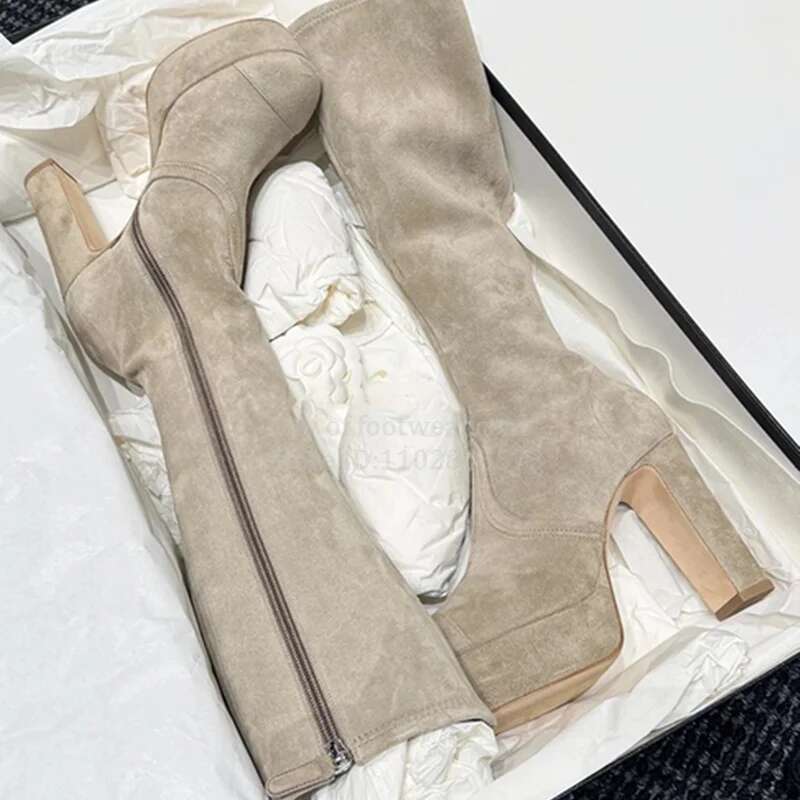 2024 Winter Runway New In Leather Platform Knee High Boots Women's Soft Black Chunky Heel Long Boot Designer Party Shoes