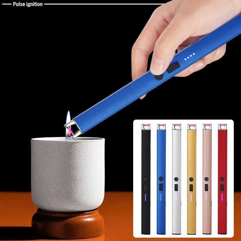HOT Windproof Pulse Arc Ignition Electronic Lighter Safety Lock Battery Display Outdoor BBQ Kitchen Igniter USB Electric LighterC250318