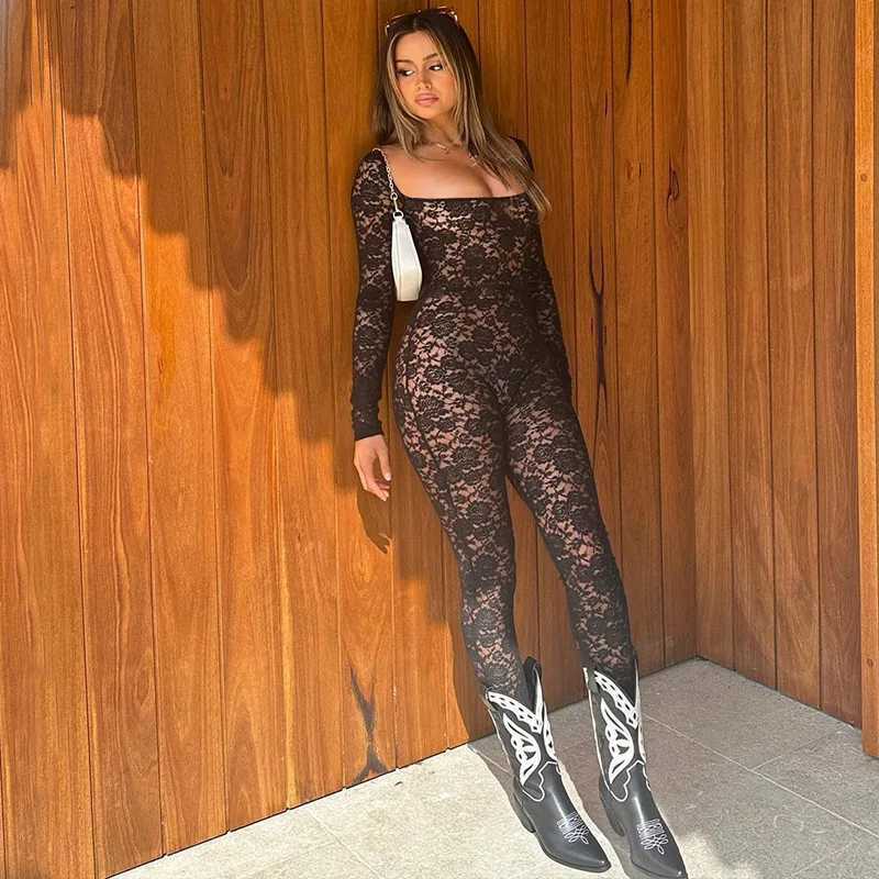 2024 Spring/Summer New Fashionable Solid Color Sexy Slim Fit Hollow Back Zipper Long Sleve jumpsuit X250318