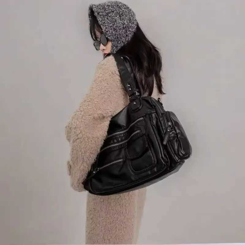 HAEX Punk Handbag 2024 Trend Large Capacity Ten Font Shoe Bag Moto Style Mti Pocket Cmute Bolso Mujer Y250318