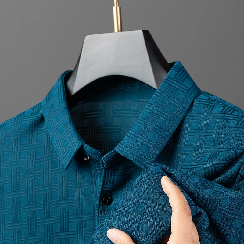 Mens Summer Ice Silk Texture Polo Shirt Casual Business Collar T-shirt Ironless Top Mens Clothing 250317
