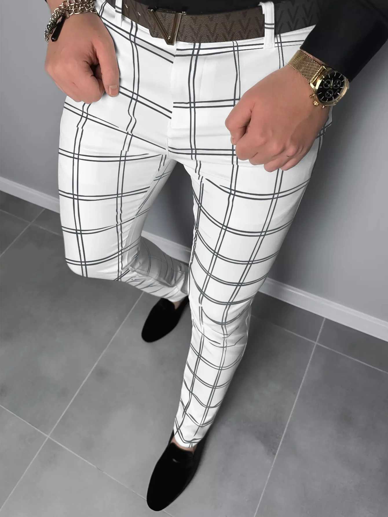 Checkered Fashion Europe and the United States Style Mens Pants Business Casual Travel Slim Pants Comfortable and Versatile W250318