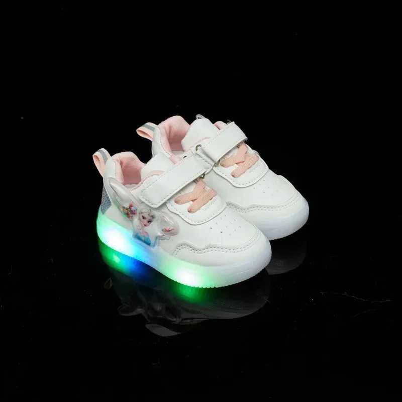 2024 Childrens Sports Shoes Girl Elsa Princess Casual Sports Shoes Student Sports Shoes LED Light Shoes W250318
