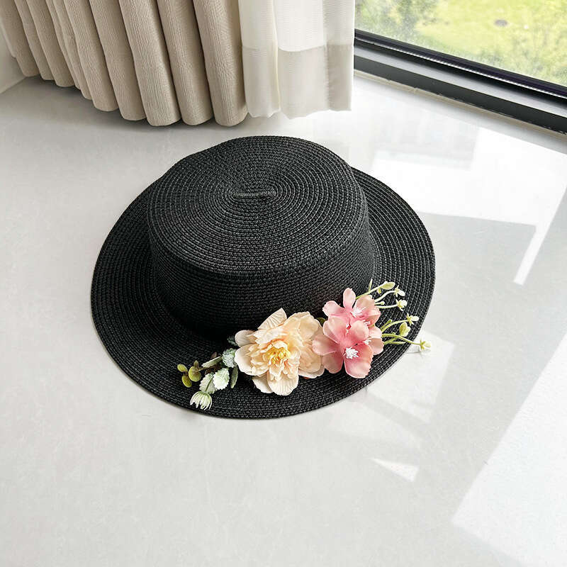Summer flat topped straw for women, outdoor travel vacation sun check-in photo, wer hat, beach hat