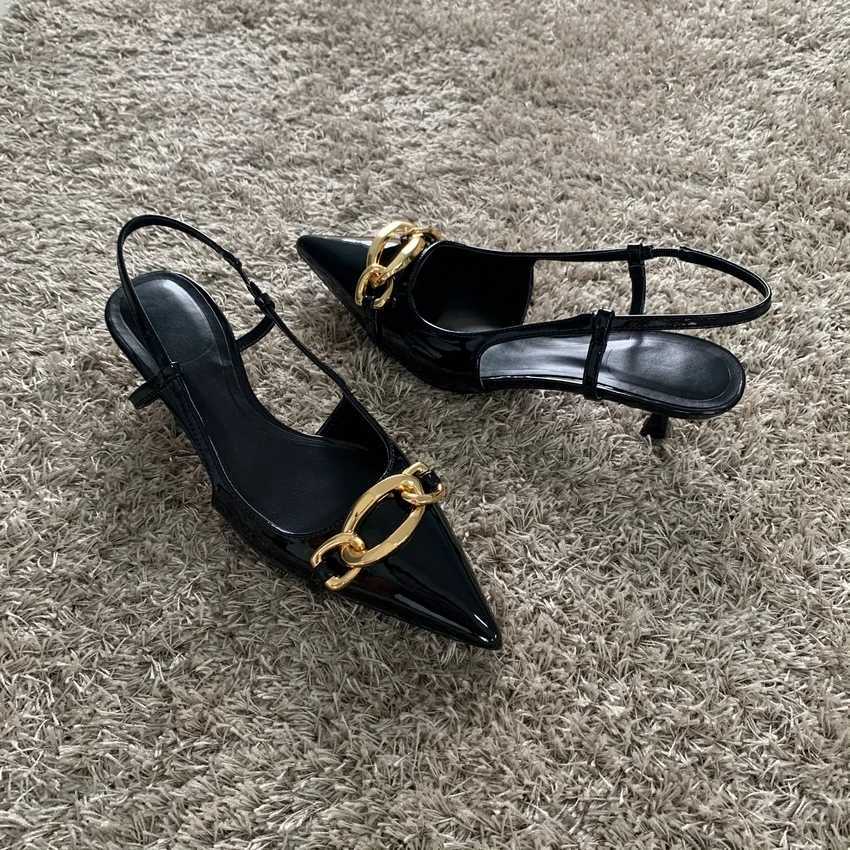 2024 Chain Cat High H Wen Slingback Sandals Wan Pumps Womens Wedding High Heels Modern Shoes Y250317