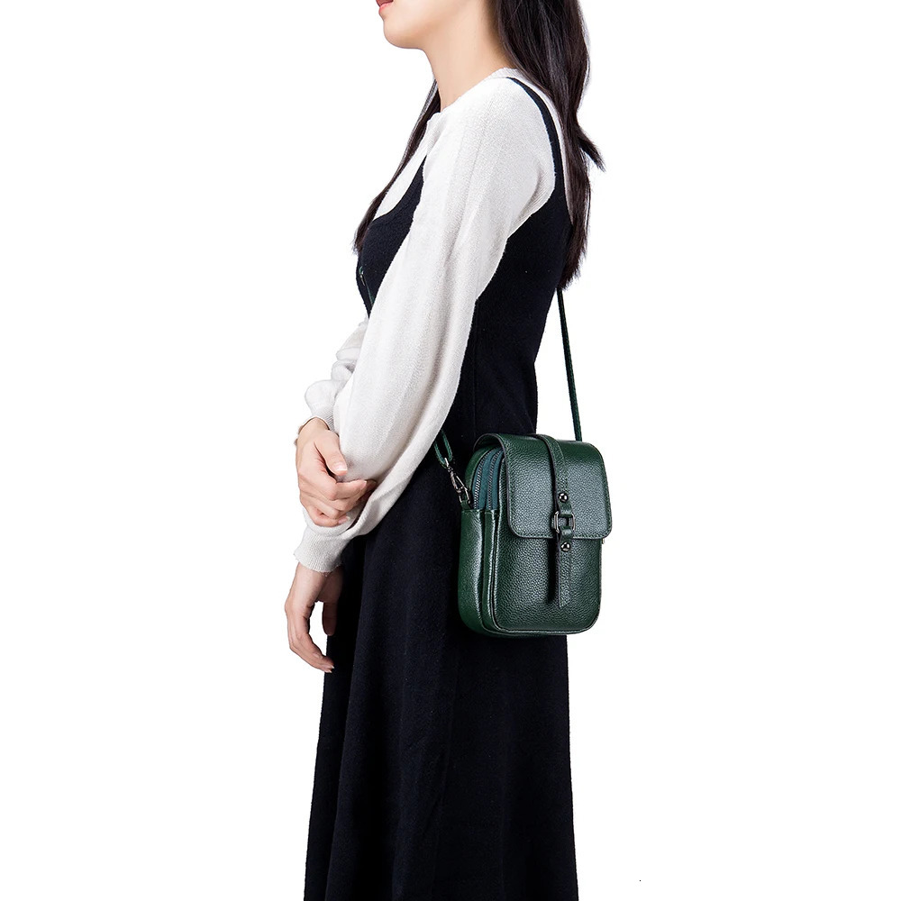 Genuine Leather Women Small Shoulder Bag Cute Crossbody Messenger Bags Female Little Soft Purse Double Zipper Pockets Handbag 250314