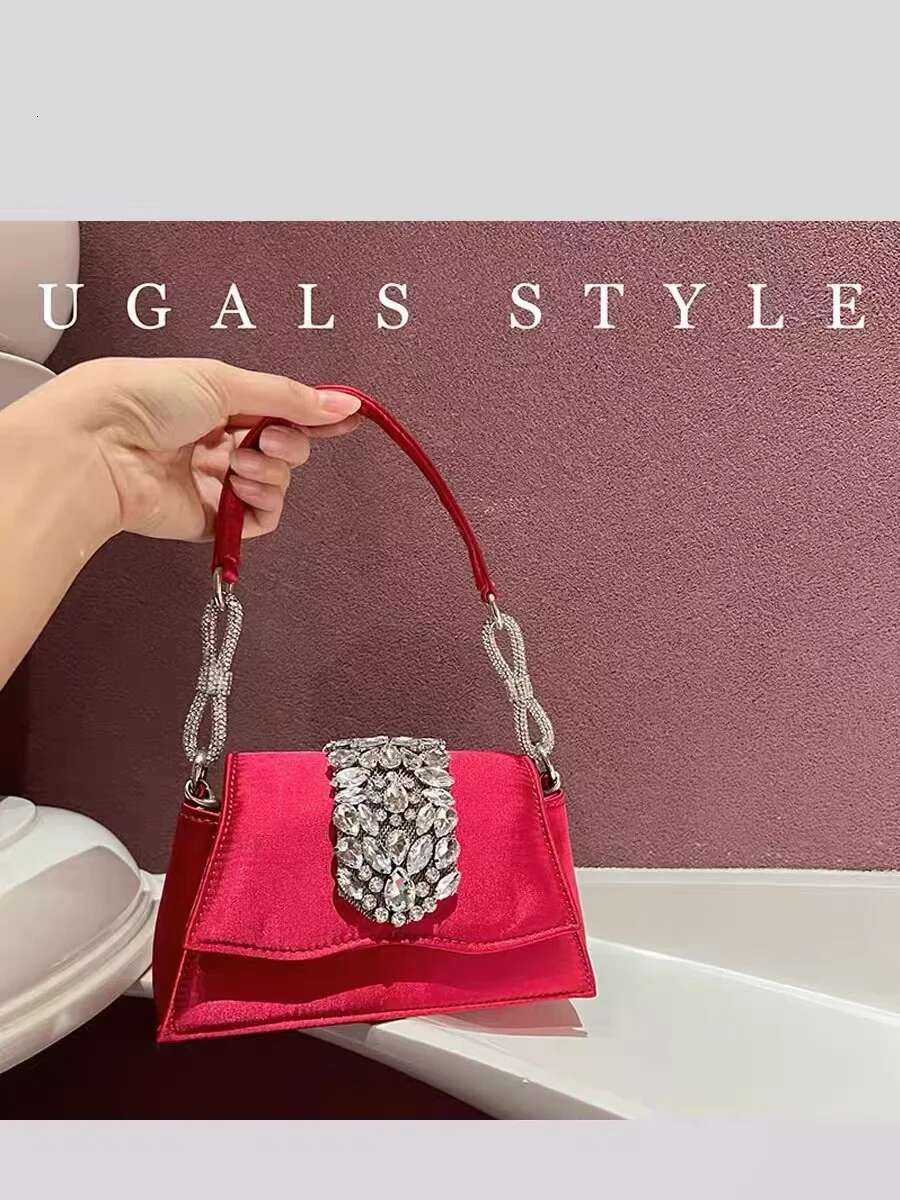 Satin Square Women's Handbag Crystal Shiny Dias Evening Wedding Party Clutch Purse Shoulder Messenger Bag