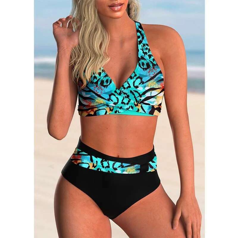 Women's camisole collar swimsuit, push up bra, high waisted underwear, swimsuit, beachwear, 2023