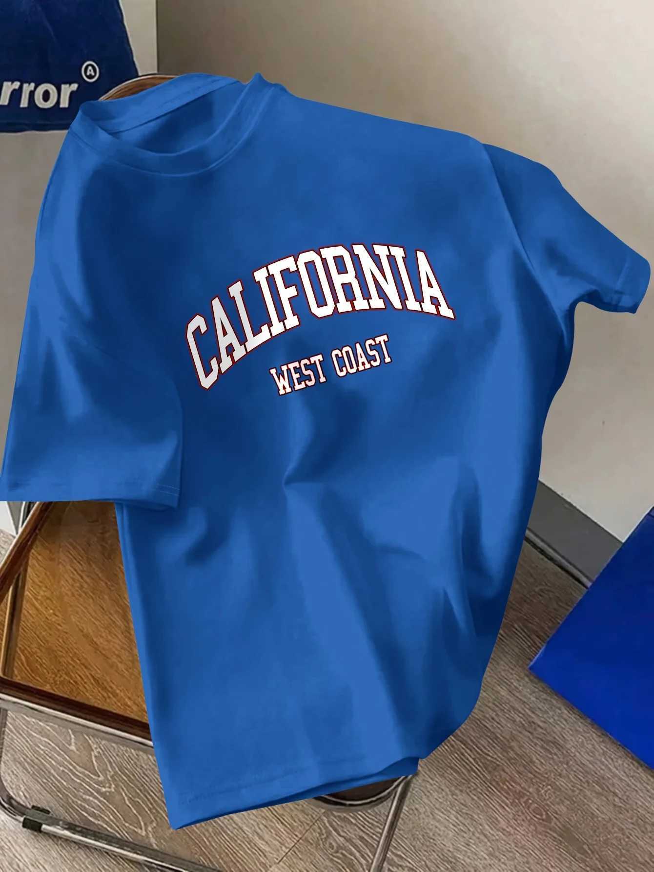Mens Summer 100% Cotton Fashion California Letter Printing Loose and Comfortable Round Neck Short Sleeve T-shirt TopT250318