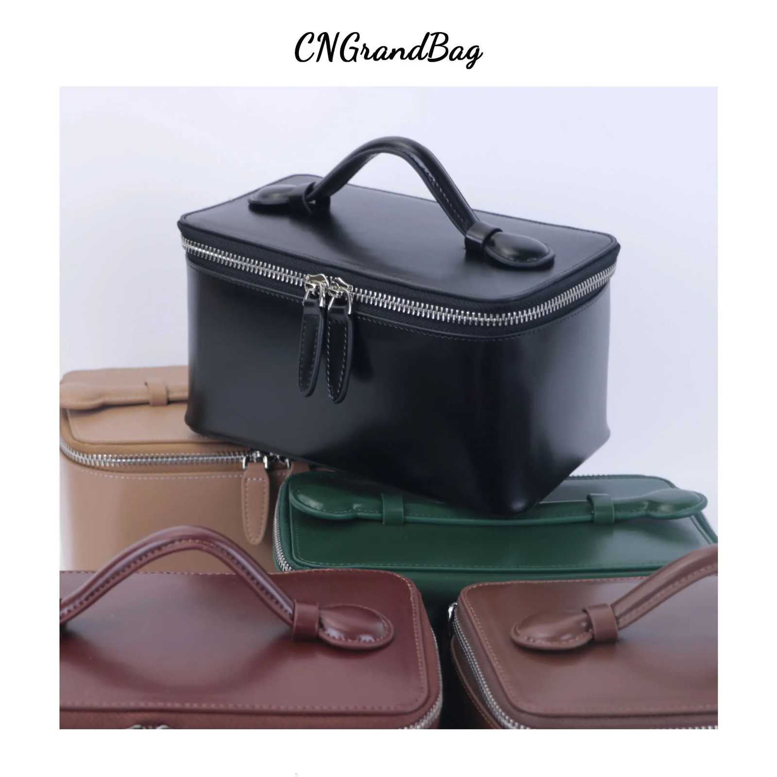 Customized Genuine Leather Hand-Held Cosmetic Bag Large-Capacity Storage Bag Wash Bag Waterproof Stiff Travel Bath Storage Box 250314