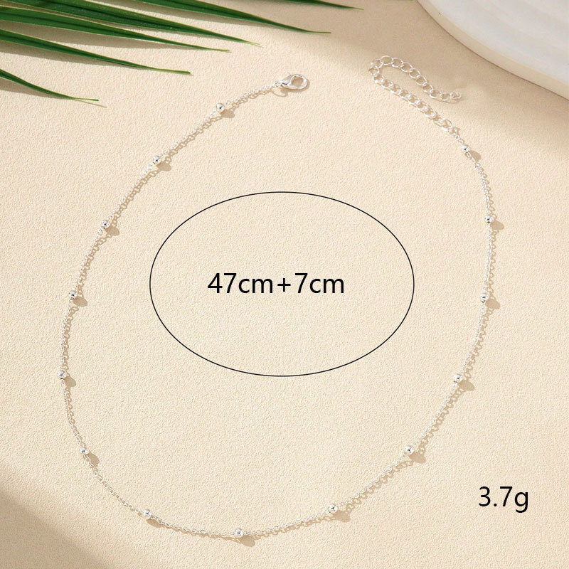 Metal Ball Bead Chain Long Necklace Femininity All Round Bead Choker Collarbone Chain Jewelry