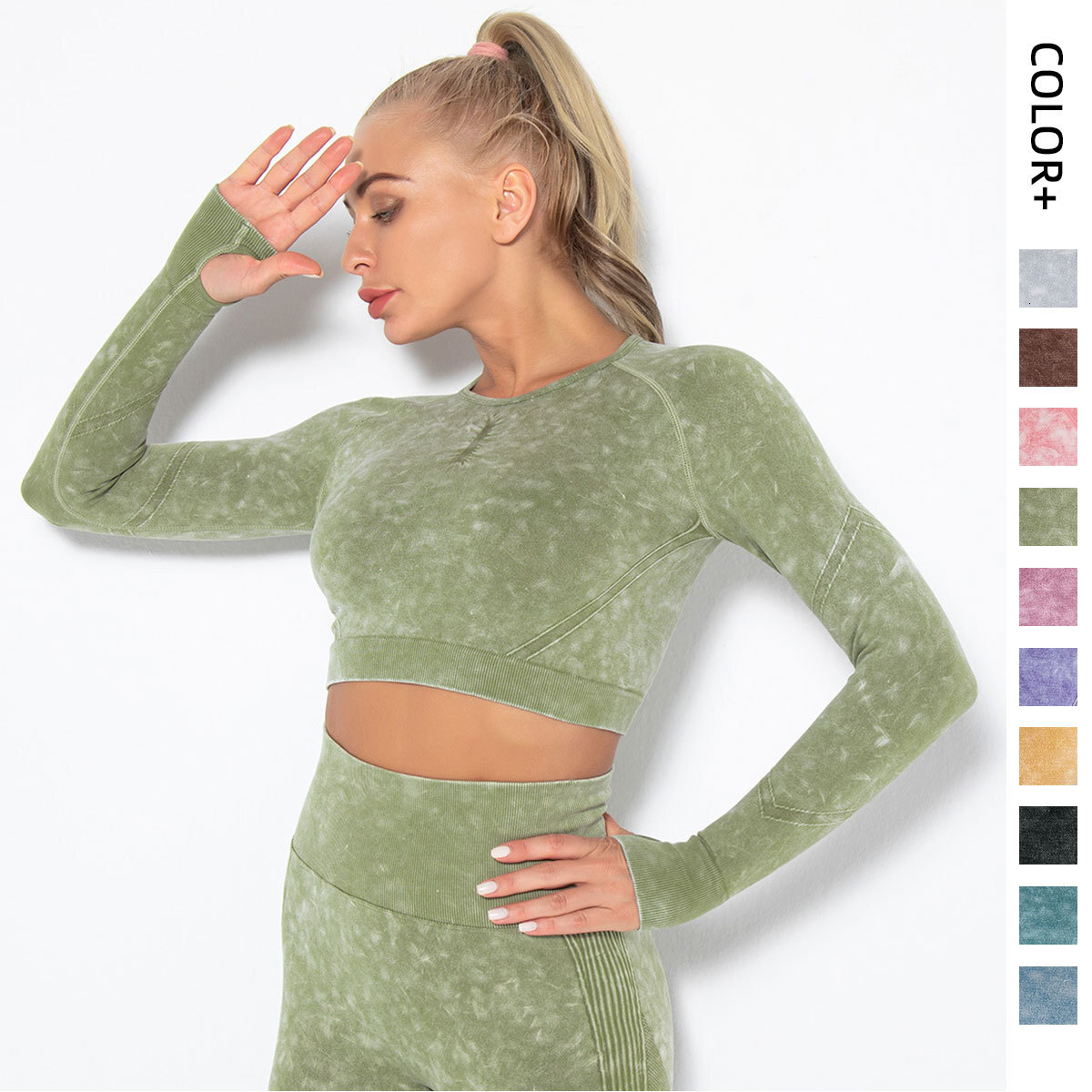 New sexy tracksuit fitness for women, tight fitting, quick drying, water washing, sports running, long sleeved top, yoga suit leggings