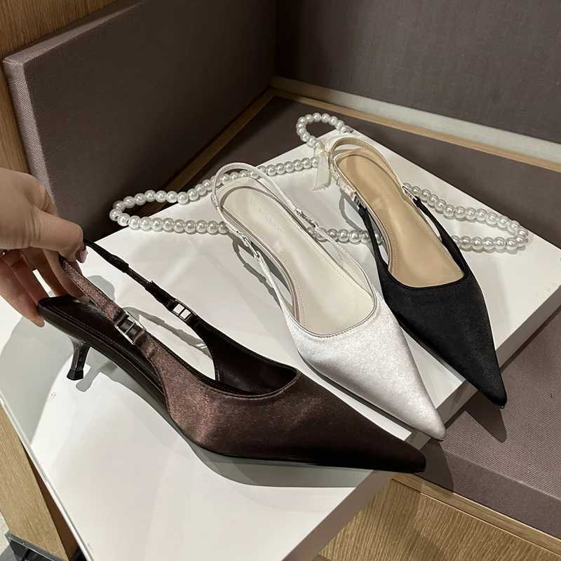 SUOJIALUN Spring brand new warm sandals Fi point slip shoes womens elegant elastic back shoes thin high heels Y250317