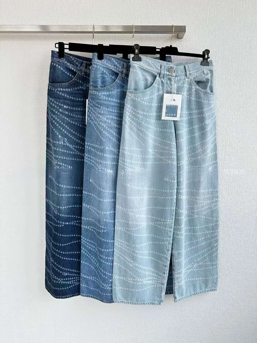 New Women's Jeans With Polka Dot Straight Wide Leg And Chain Printing Design Denim