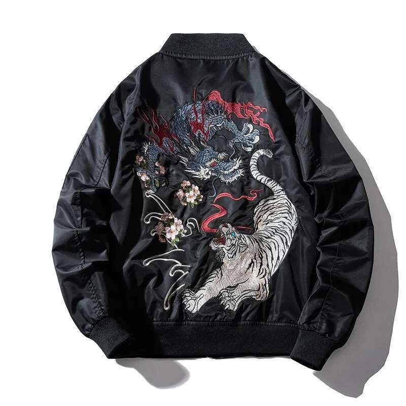 Embroidery Mens Bomber Dragon Tiger Autumn Winter Pilot Men Hip Hop Japanese Baseball Youth Jacket Streetwear Male