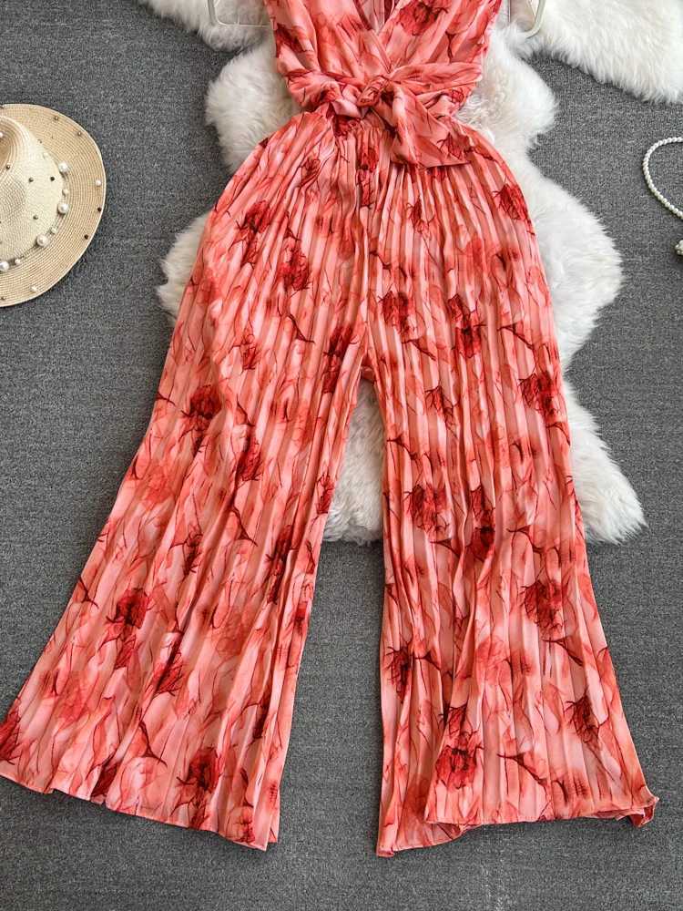 Summer womens jumpsuit casual vacation style V-neck rainbow tie bow jumpsuit new waist womens jumpsuit FC186 X2503181