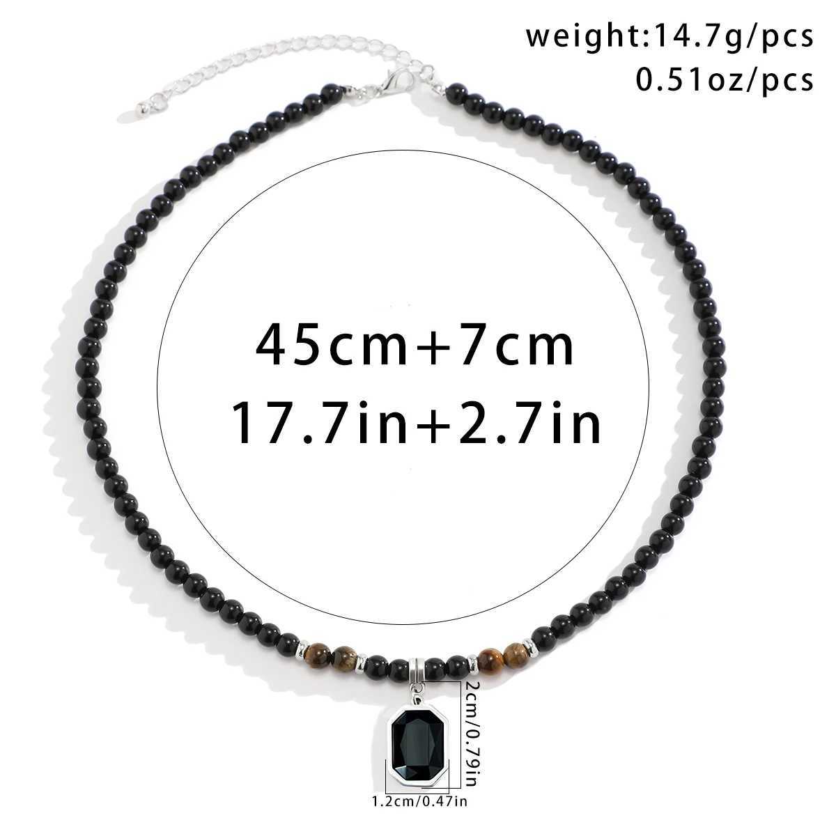 Salicon Simple Black Tiger Stone Beaded Clavicle Necklace Punk Geometry Stainless Steel Pendant Necklace Mens Casual Jewelry W250318