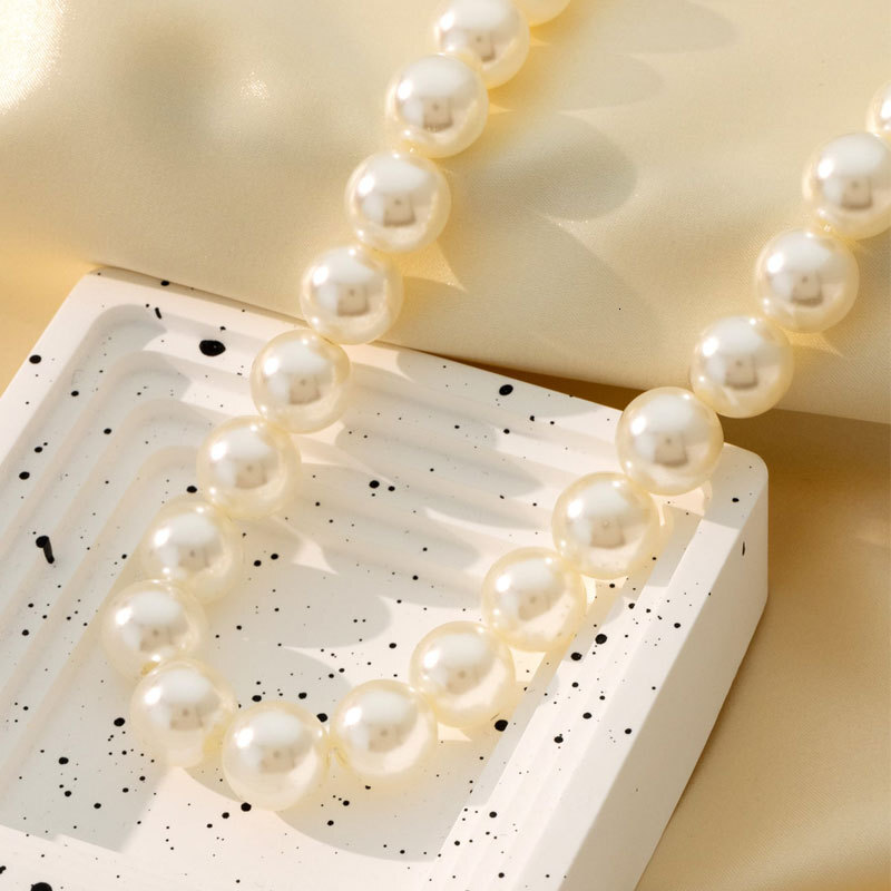 14MM Imitation Pearl Necklace Female Simple High Light Artificial Pearl Choker Collar Bone Chain Jewelry