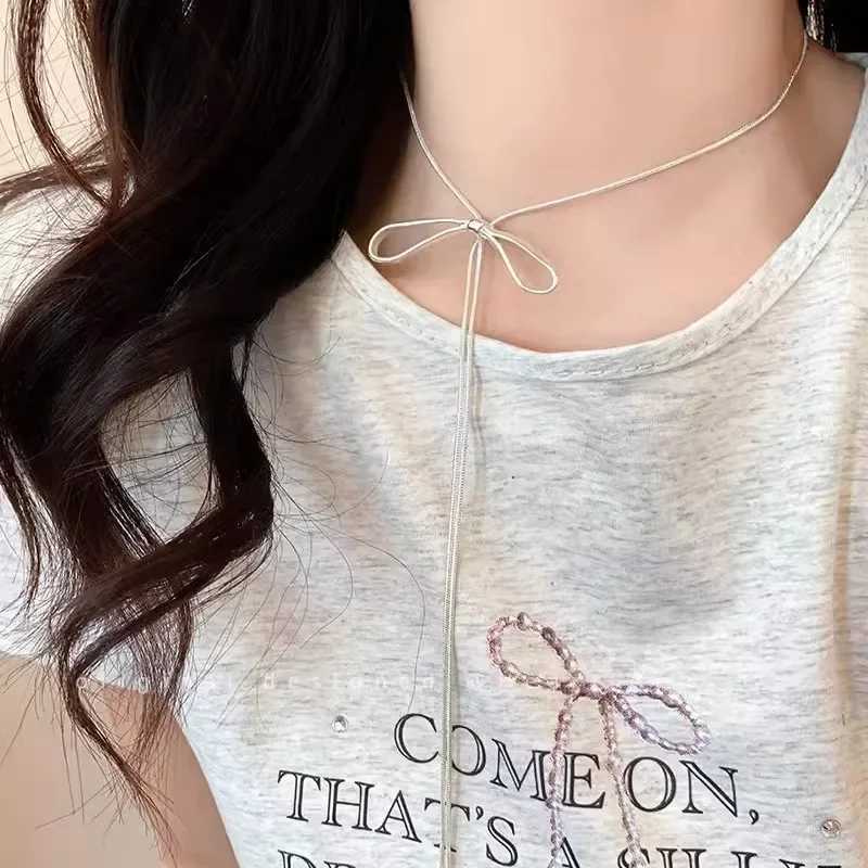 LATS Simple Bowknot Drawstring On Necklace for Women Korean Fashion Sweater Chain Trend Jewelry Accessories Gifts W250318