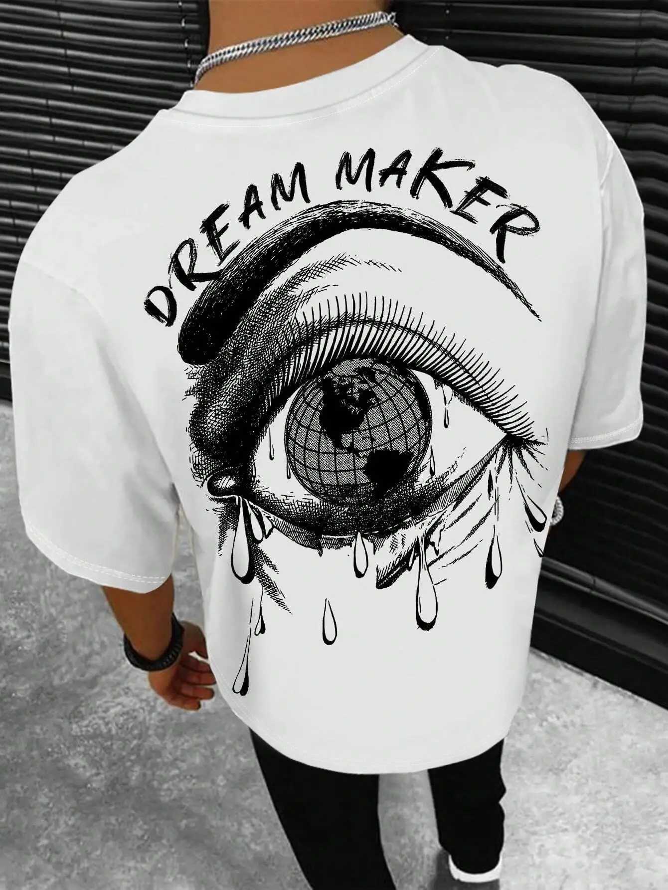 Dream Maker Tearful Earth Printing T-shirt Mens Summer Loose T-shirt Cotton Casual Street T-shirt Hip Hop Extra Large T-shirtXJ250318