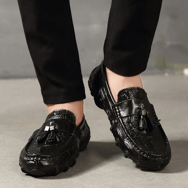 Men Genuine Leather Business Shoes Pattern Loafers Fashion Moccasins Male Driving Flats Comfy Slip-On Man Casual Shoes 250314