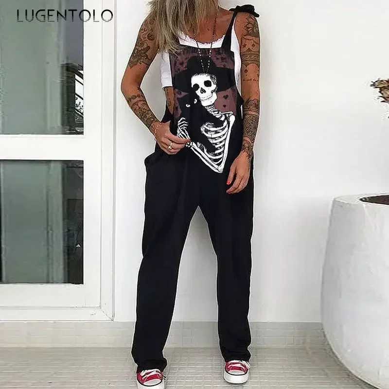 Skull print bib full set jumpsuit womens pendant casual spring/summer womens sleeveless new fashion plus 5XL lingerie X250318