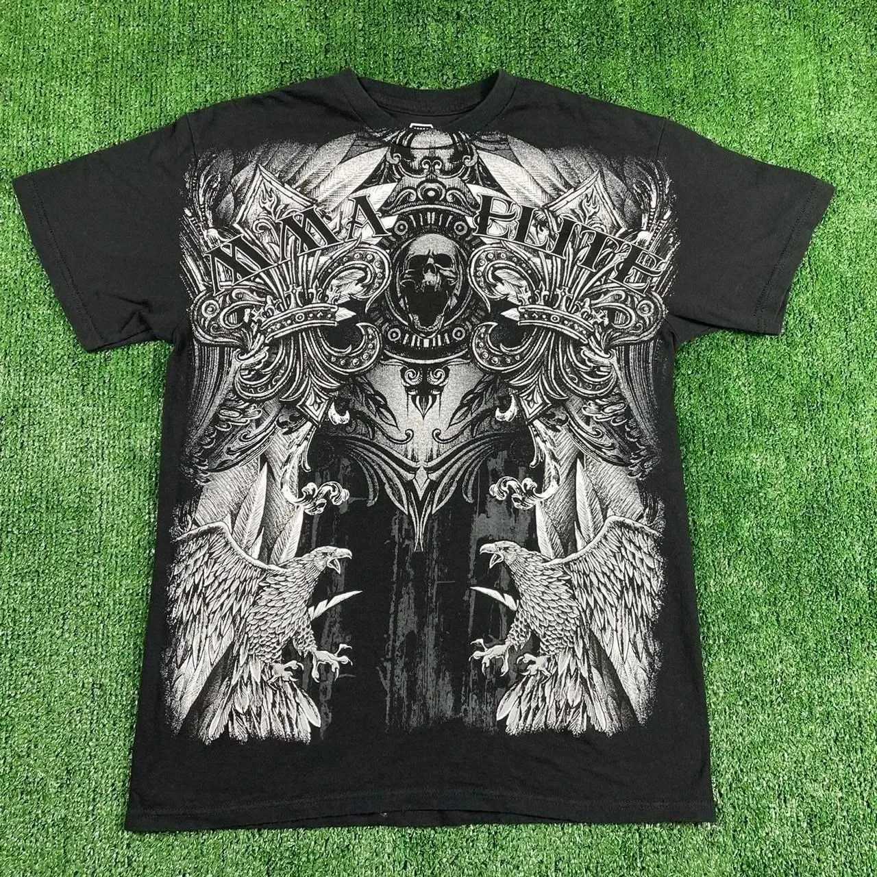 Retro skull large pattern short sleeved T-shirt street dark punk Y2k 90s Harajuku round neck oversized loose topXJ250318