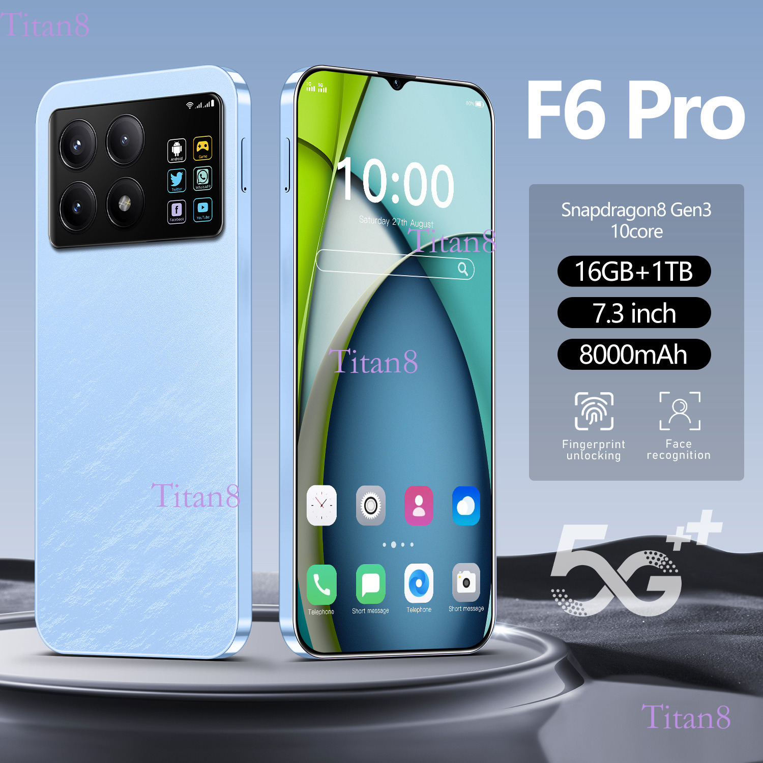 New F6 Pro 7.3-inch 16+1T Android smartphone Cell Phones Unlock Touch Screen Phone Androids Camera Telephone HD Display Face Recognition