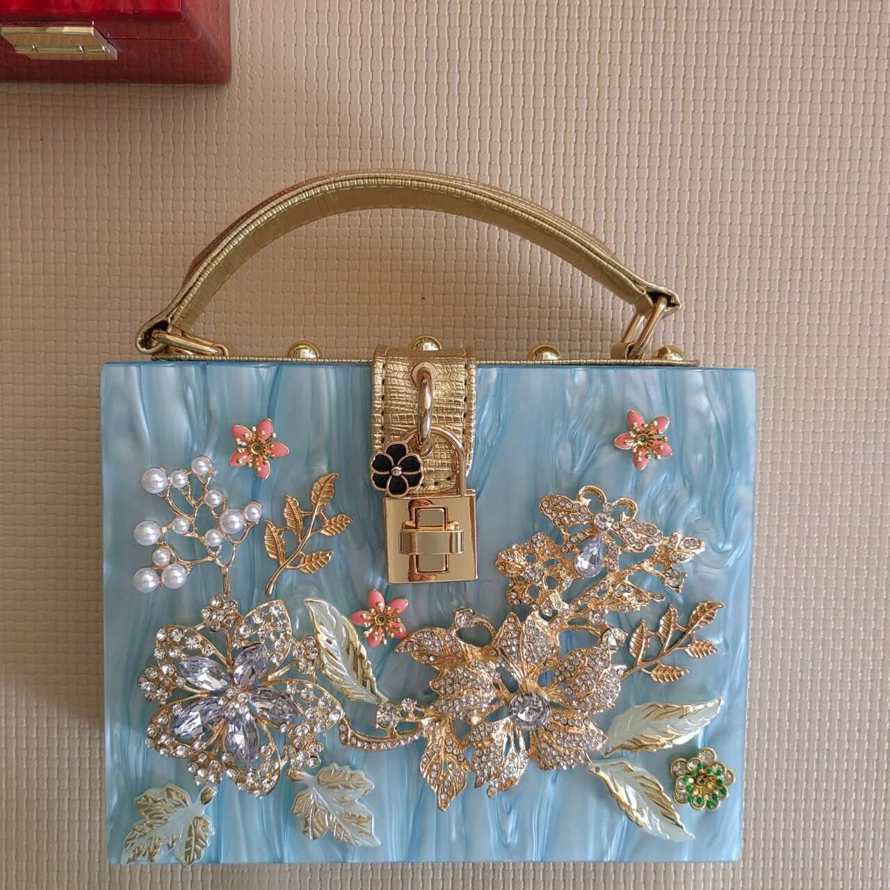 Designer Acrylic Box Evening Clutch Women's Handbag Ral Marbled Dia Suitcase Lady Purse Shoulder Crossbody Bag