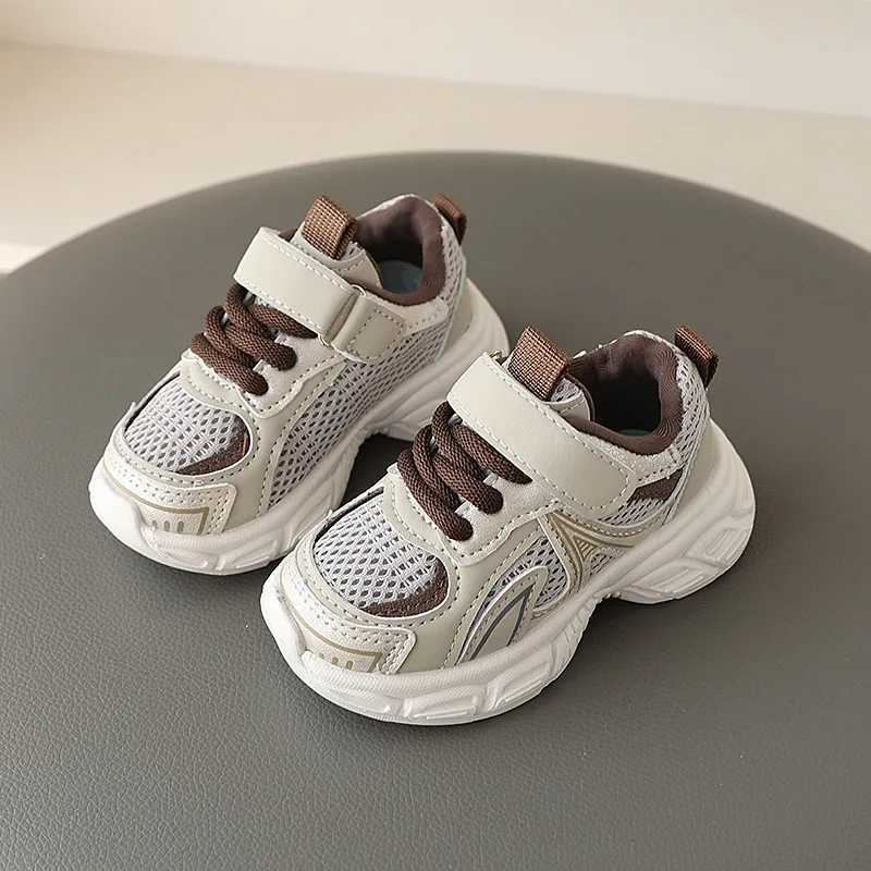 Boys soft and breathable mesh childrens sports shoes for spring and summer 2025 childrens casual sports shoes for boys in khaki and gray W250318