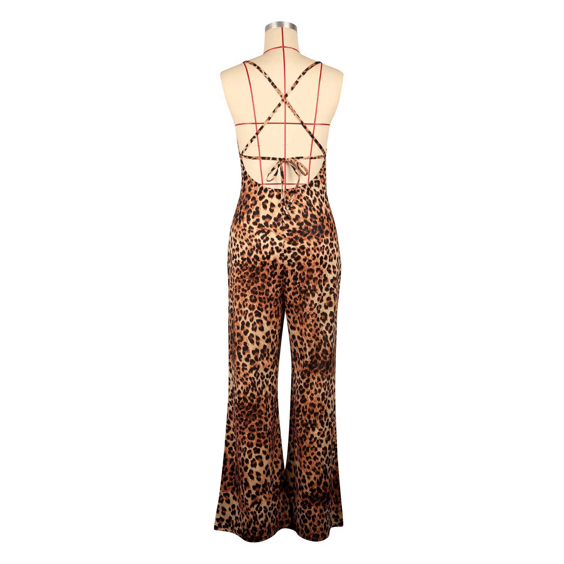 Al274 independent station European and American clothing leopard print jumpsuit suspension light flame Sveless jumpsuit summer X250318